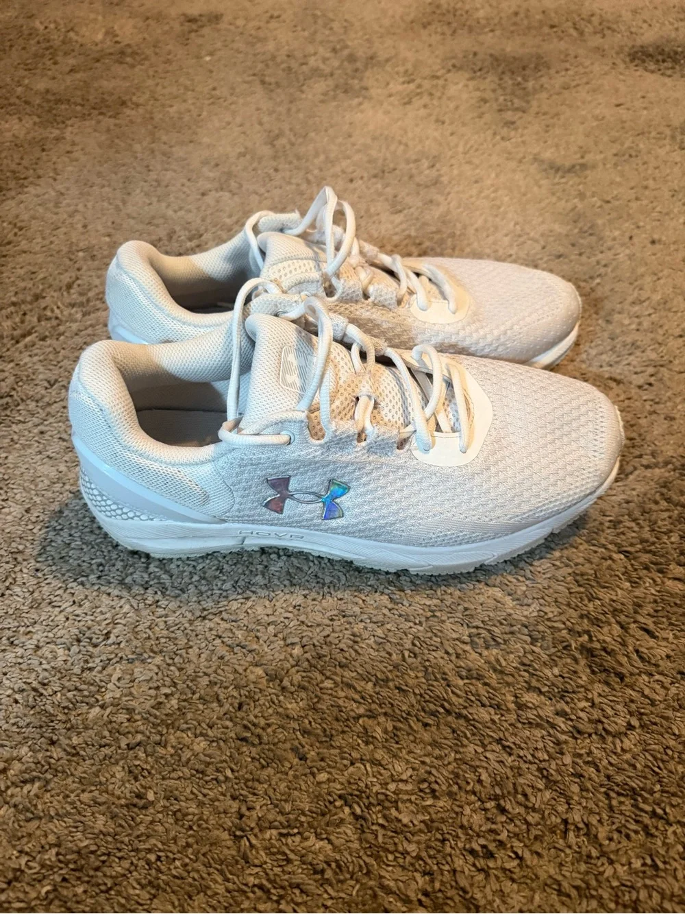 Under Armour Kids White Mesh Athletic Sneakers with Holographic Logo